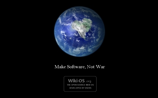 Small preview of the Wiki-OS desktop wallpaper titled Make Software Nor War