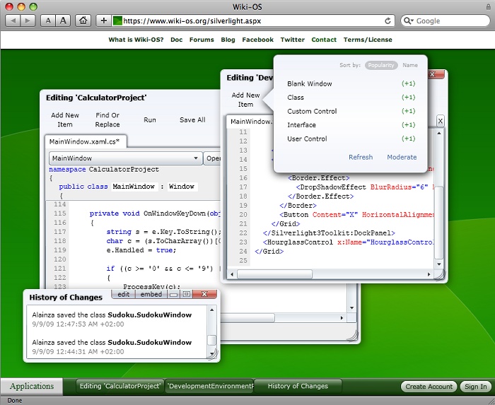 Wiki-OS.org screenshot (Silverlight version)